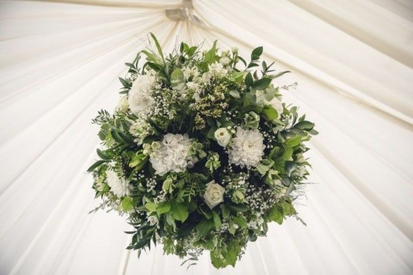 Marquee ceiling floral installation Marquee ceiling floral installation